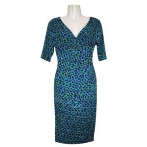 Lauren Ralph Lauren Blue and Green Geometric Circles Midi Dress